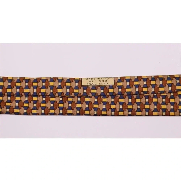 Battistoni Brown/Navy Mustache Print Design Silk Necktie Tie - Picture 6 of 7